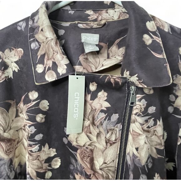 Chico's Sueded Floral Moto Jacket Size 3 (16/18), New - Picture 7 of 16